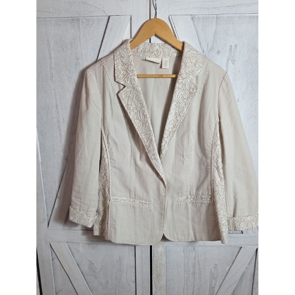 Chico's Beige Lace And Stripes Blazer Size 2